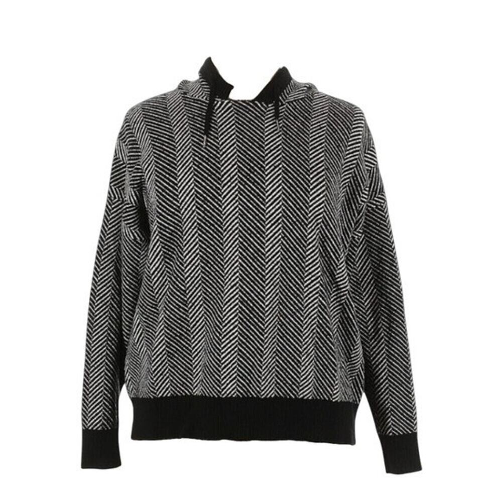 Joie striped black white Herringbone heavyweight hooded sweater plus size 2X new